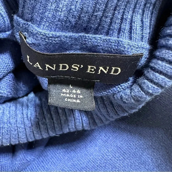 Lands’ End L mens royal blue cotton cashmere blend turtleneck sweater - Picture 4 of 6